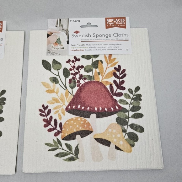 New Set 2 Ritz Swedish Sponge Cloth 2 packs Mushroom Fall Foliage 6.7" x 8" - Picture 2 of 6